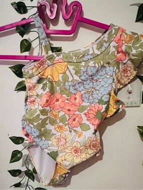 Janie and Jack Floral Cold-Shoulder Bodysuit in Pink, Blue, Yellow, Green